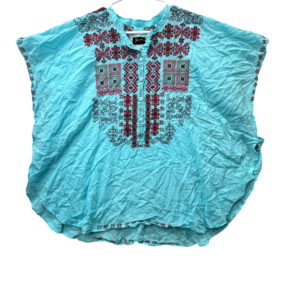 Biya Johnny Was Embroidered Poncho Top Women XS Boho Peasant Oversized